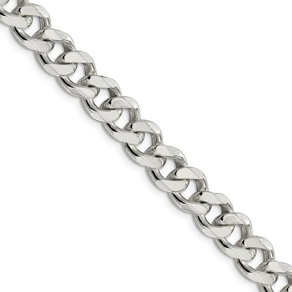 Men's 9mm Sterling Silver Solid Flat Curb Chain Necklace 18 Inch
